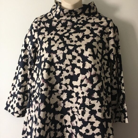 COS Stretch Cotton Mock Neck Black + Cream Dress 2 - Picture 2 of 5